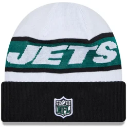 New York Jets Knit^Men's New Era White/Black 2023 Sideline Tech Cuffed Knit Hat