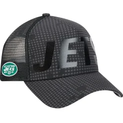 New York Jets Adjustable^Men's New Era Black Throwback Midnight Ink Tonal Text A-Frame Trucker 9FORTY Adjustable Hat