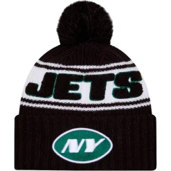 New York Jets Knit^Men's New Era Black 2024 Sideline Cuffed Knit Hat With Pom