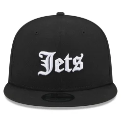 New York Jets Hats | Men^Men's New Era Black Gothic Script 9FIFTY Snapback Hat