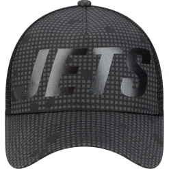 New York Jets Adjustable^Men's New Era Black Throwback Midnight Ink Tonal Text A-Frame Trucker 9FORTY Adjustable Hat