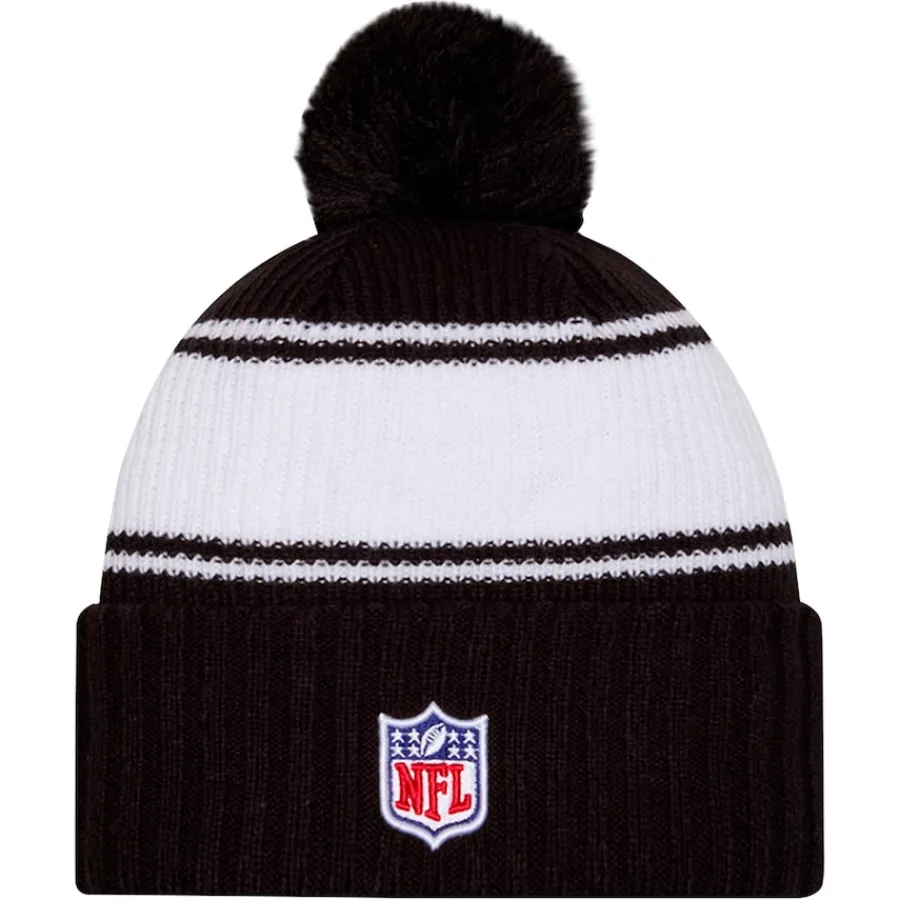 New York Jets Knit^Men's New Era Black 2024 Sideline Cuffed Knit Hat With Pom