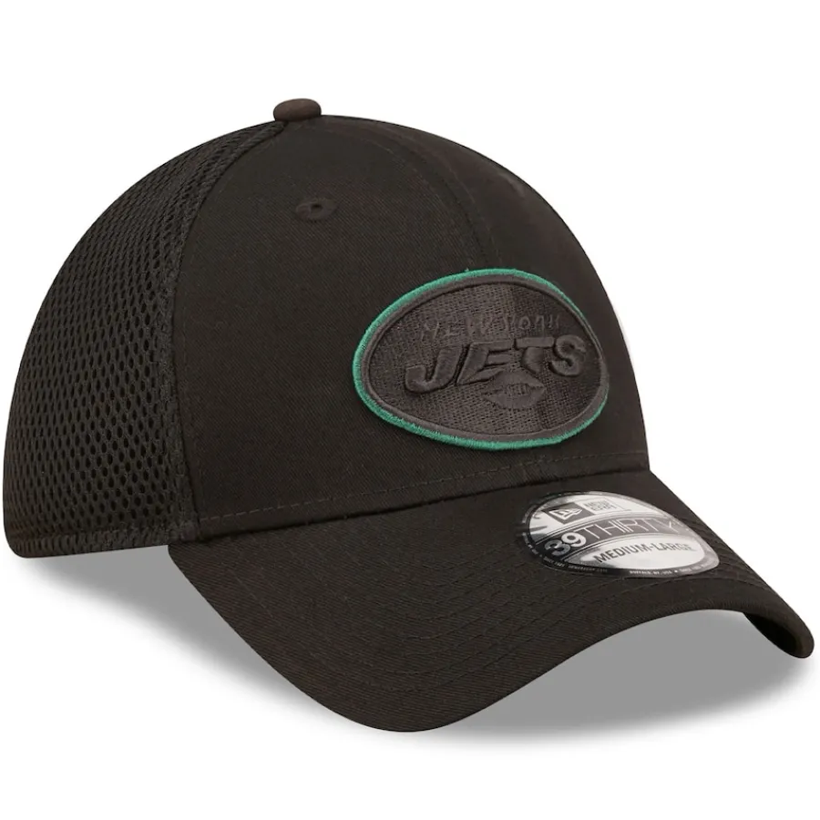 New York Jets Hats | Men^Men's New Era Black Team Neo 39THIRTY Flex Hat