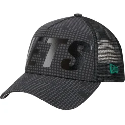 New York Jets Adjustable^Men's New Era Black Throwback Midnight Ink Tonal Text A-Frame Trucker 9FORTY Adjustable Hat
