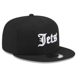 New York Jets Hats | Men^Men's New Era Black Gothic Script 9FIFTY Snapback Hat