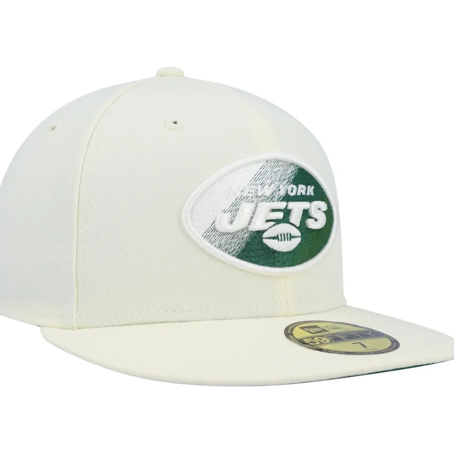 New York Jets Fitted^Men's New Era Cream Chrome Color Dim 59FIFTY Fitted Hat