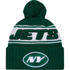 New York Jets Hats | Men^Men's New Era Green 2024 Sideline Cuffed Knit Hat With Pom