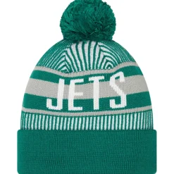 New York Jets Knit^Men's New Era Green Striped Cuffed Knit Hat With Pom