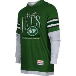 New York Jets Long Sleeved^Men's New Era Green Twofer Long Sleeve Hooded T-Shirt