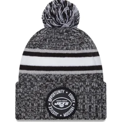 New York Jets Knit^Men's New Era Heather Black 2023 Inspire Change Cuffed Knit Hat With Pom