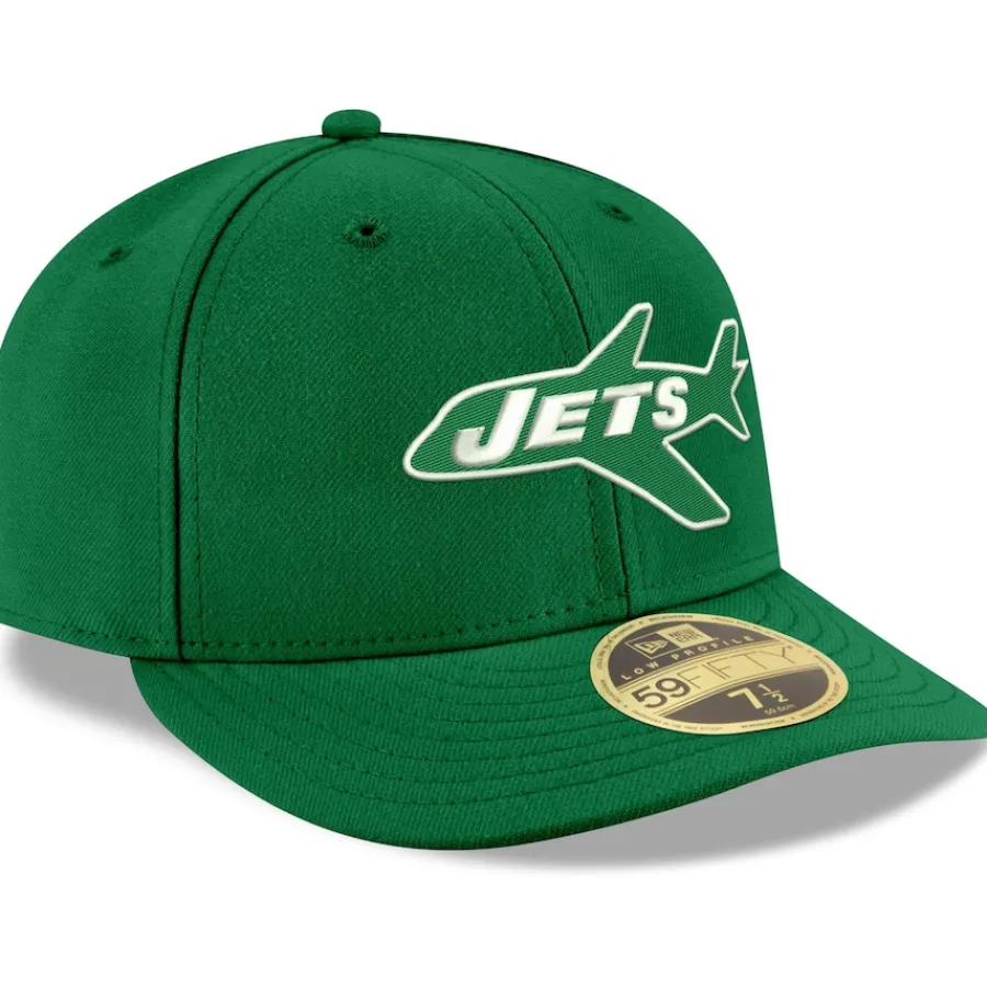 New York Jets Fitted^Men's New Era Kelly Green Omaha Throwback Low Profile 59FIFTY Fitted Hat