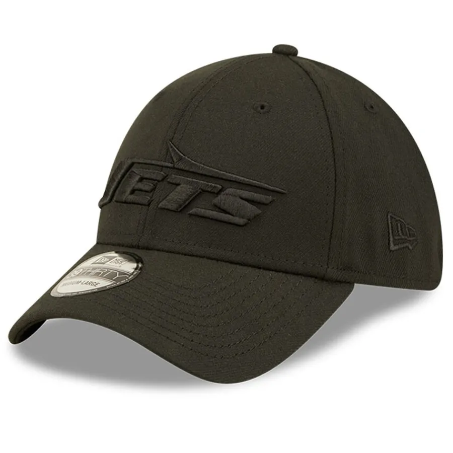 New York Jets Flex^Men's New Era Black On Black Historic Logo 39THIRTY Flex Hat