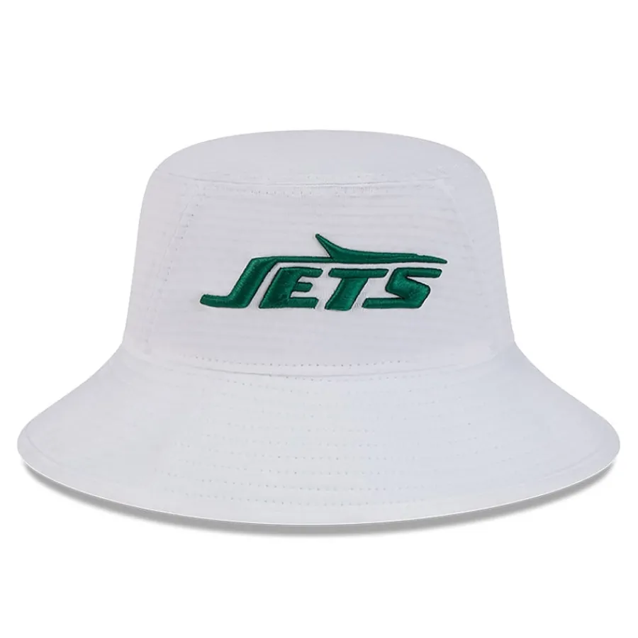 New York Jets Bucket^Men's New Era White 2024 NFL Training Camp Stretch Bucket Hat