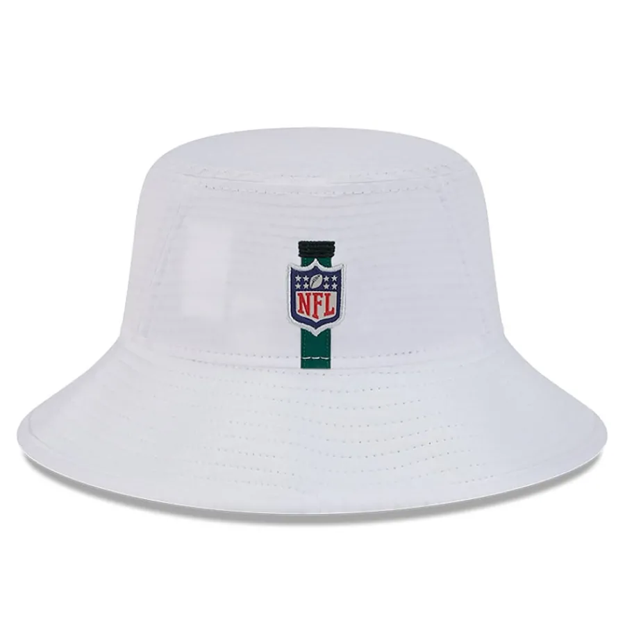 New York Jets Bucket^Men's New Era White 2024 NFL Training Camp Stretch Bucket Hat