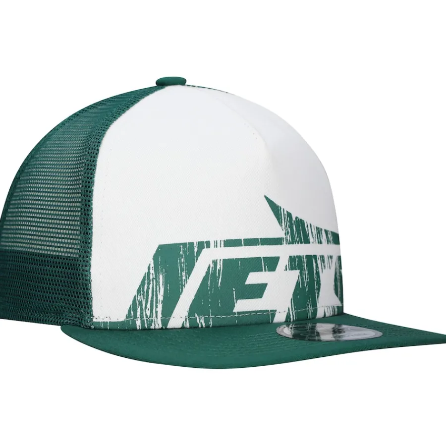 New York Jets Snapback^Men's New Era White/Green Distressed 9FIFTY A-Frame Snapback Hat