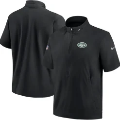 New York Jets Sweatshirts & Fleece | Men^Men's Nike Black Sideline Coach Short Sleeve Hoodie Quarter-Zip Jacket