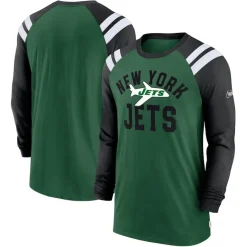 New York Jets Long Sleeved^Men's Nike Green/Black Classic Arc Raglan Tri-Blend Long Sleeve T-Shirt