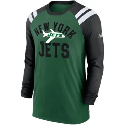 New York Jets Long Sleeved^Men's Nike Green/Black Classic Arc Raglan Tri-Blend Long Sleeve T-Shirt