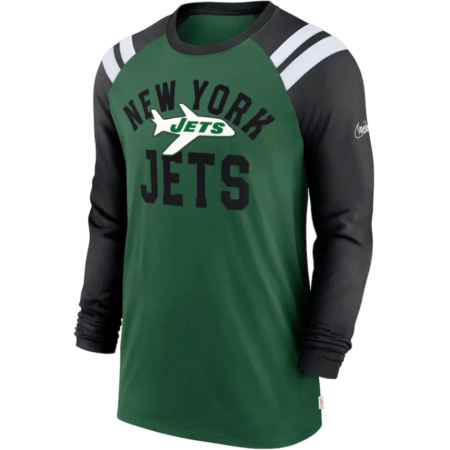 New York Jets Long Sleeved^Men's Nike Green/Black Classic Arc Raglan Tri-Blend Long Sleeve T-Shirt