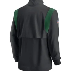 New York Jets Long Sleeved^Men's Nike Black Sideline Coach Chevron Lockup Quarter-Zip Long Sleeve Top