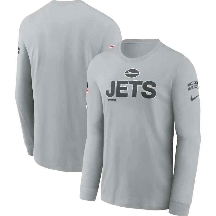 New York Jets T-Shirts | Men^Men's Nike Gray 2024 Salute To Service Long Sleeve T-Shirt