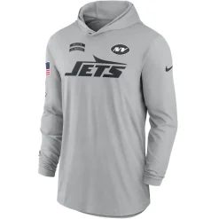 New York Jets T-Shirts | Men^Men's Nike Gray 2024 Salute To Service Lightweight Performance Long Sleeve Hooded T-Shirt