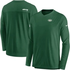 New York Jets Long Sleeved^Men's Nike Green Sideline Coach Chevron Lock Up Long Sleeve V-Neck Performance T-Shirt
