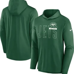 New York Jets Long Sleeved^Men's Nike Green Lightweight Performance Hooded Long Sleeve T-Shirt