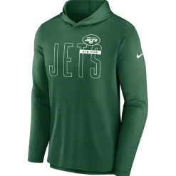 New York Jets Long Sleeved^Men's Nike Green Lightweight Performance Hooded Long Sleeve T-Shirt