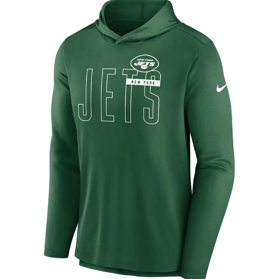 New York Jets Long Sleeved^Men's Nike Green Lightweight Performance Hooded Long Sleeve T-Shirt