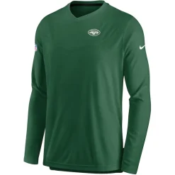 New York Jets Long Sleeved^Men's Nike Green Sideline Coach Chevron Lock Up Long Sleeve V-Neck Performance T-Shirt