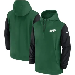 New York Jets Jackets | Sweatshirts & Fleece^Men's Nike Green/Black 2024/25 Sideline Pre-Game Player 1/2-Zip Hoodie Jacket