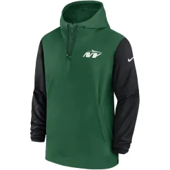 New York Jets Jackets | Sweatshirts & Fleece^Men's Nike Green/Black 2024/25 Sideline Pre-Game Player 1/2-Zip Hoodie Jacket