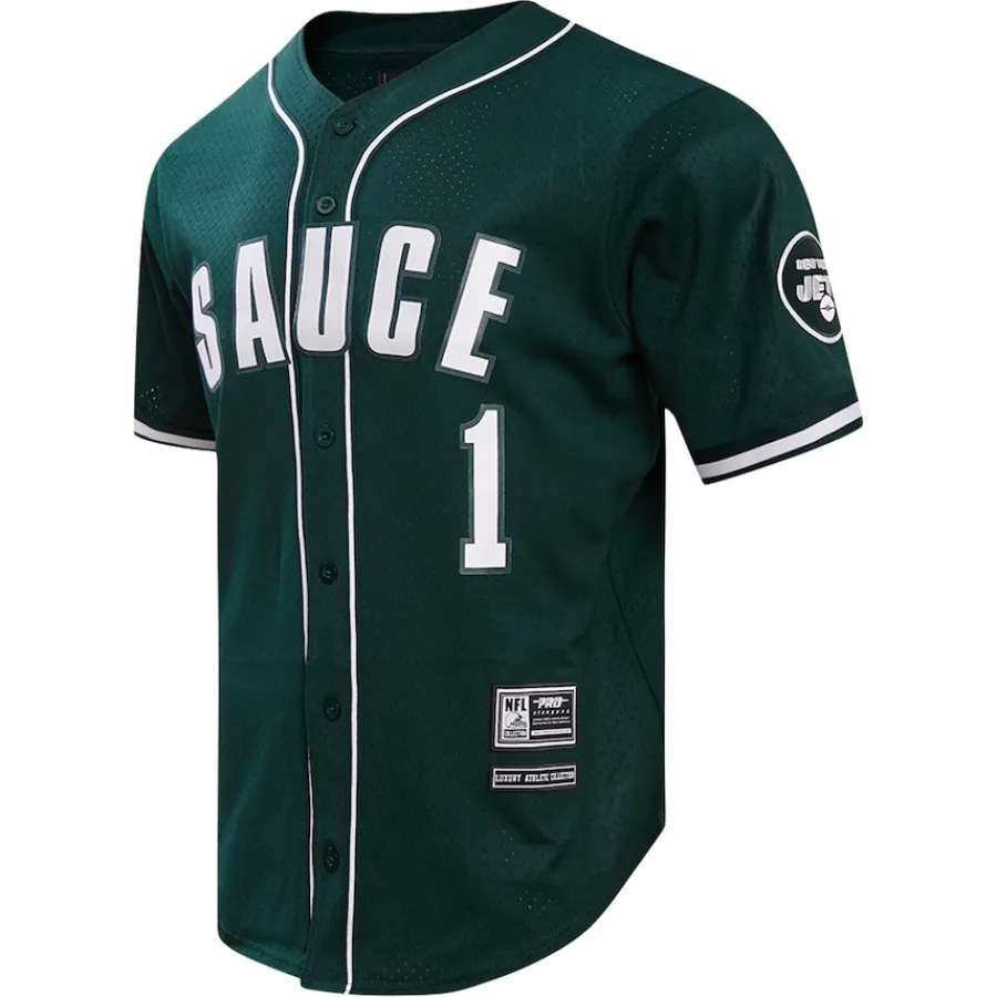 New York Jets Sweaters & Dress Shirts^Men's Pro Standard Ahmad Sauce Gardner Green Mesh Button-Up Baseball Jersey