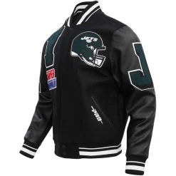 New York Jets Jackets^Men's Pro Standard Black Mash Up Full-Zip Varsity Jacket
