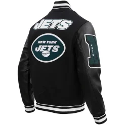 New York Jets Jackets^Men's Pro Standard Black Mash Up Full-Zip Varsity Jacket