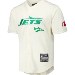 New York Jets Sweaters & Dress Shirts^Men's Pro Standard Cream Retro Classic Mesh Button-Up Shirt