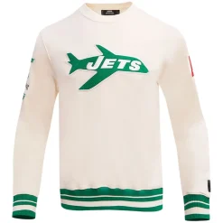 New York Jets Sweatshirts & Fleece | Men^Men's Pro Standard Cream Retro Classics Fleece Pullover Sweatshirt