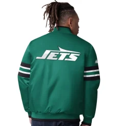 New York Jets Jackets^Men's Starter Green Scout I Full-Snap Varsity Jacket