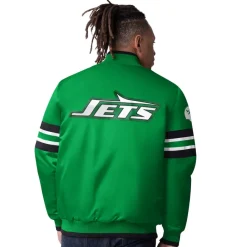 New York Jets Jackets^Men's Starter Green Vintage Logo Scout I Full-Snap Varsity Jacket
