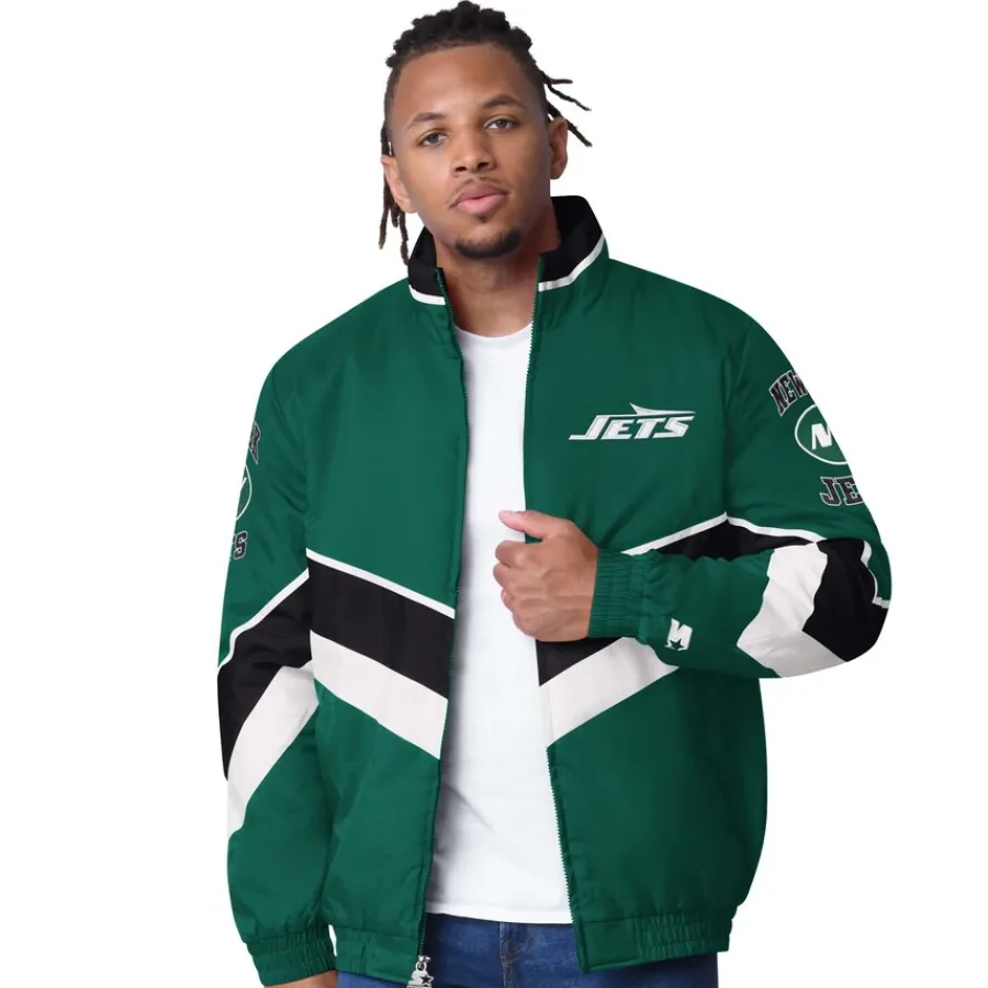 New York Jets Jackets^Men's Starter Green Captain Satin Varsity Jacket