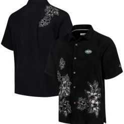 New York Jets Sweaters & Dress Shirts^Men's Tommy Bahama Black Hibiscus Camp Button-Up Shirt
