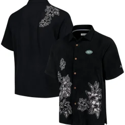 New York Jets Sweaters & Dress Shirts^Men's Tommy Bahama Black Hibiscus Camp Button-Up Shirt