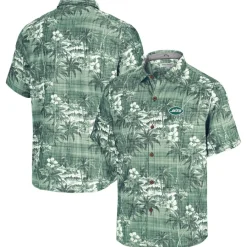 New York Jets Sweaters & Dress Shirts^Men's Tommy Bahama Green Coconut Point Isla Palmetta Camp Button-Up Shirt