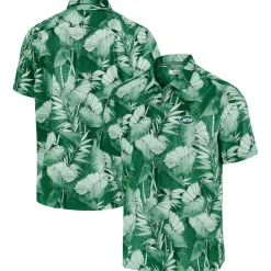 New York Jets Sweaters & Dress Shirts^Men's Tommy Bahama Green Bahama Coast Nuevo Fronds Camp Button-Up Shirt