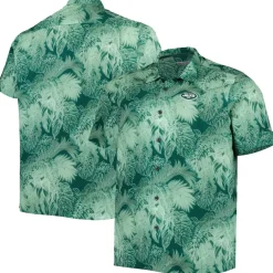 New York Jets Sweaters & Dress Shirts | Big & Tall^Men's Tommy Bahama Green Big & Tall Bahama Coast Luminescent Fronds Camp IslandZone Button-Up Shirt