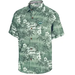New York Jets Sweaters & Dress Shirts^Men's Tommy Bahama Green Coconut Point Isla Palmetta Camp Button-Up Shirt