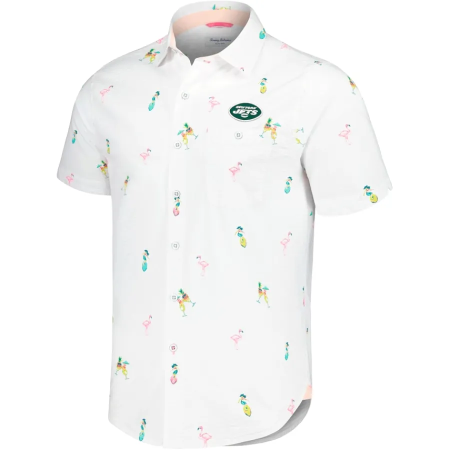 New York Jets Sweaters & Dress Shirts^Men's Tommy Bahama White Nova Wave Flocktail Button-Up Shirt