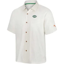 New York Jets Sweaters & Dress Shirts^Men's Tommy Bahama White Coconut Matchup Camp Button-Up Shirt