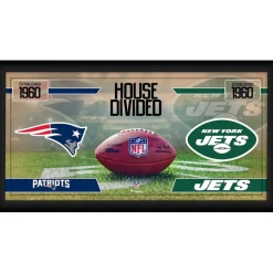 New York Jets Photos | Prints & Artwork^New England Patriots Vs. Framed 10" X 20" House Divided Football Collage